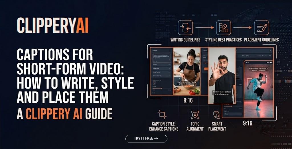 Header image: captions for short-form video, how to write, style and place them in a 9:16 frame