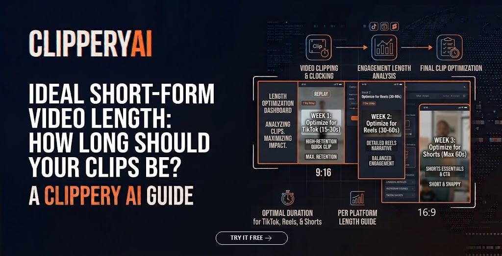 Header image: ideal short-form video length, a weekly plan to test clip length for TikTok, Reels and Shorts