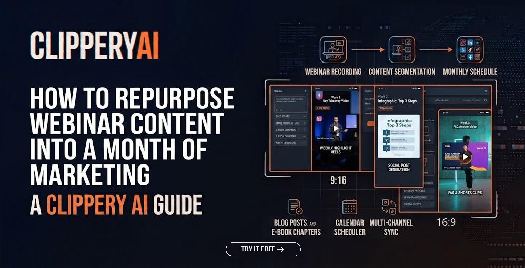 Header image: how to repurpose webinar content into a month of marketing, from recording to monthly schedule
