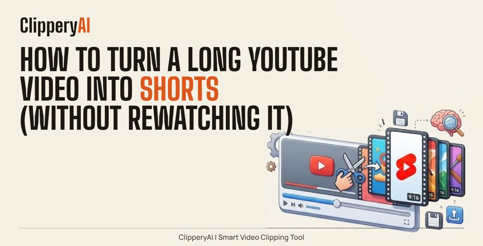 Illustration for how to turn a long YouTube video into Shorts: a video timeline being cut into vertical clips